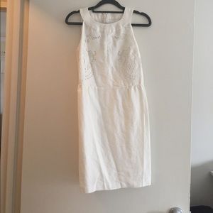 Loft 0 petite white embroidered dress